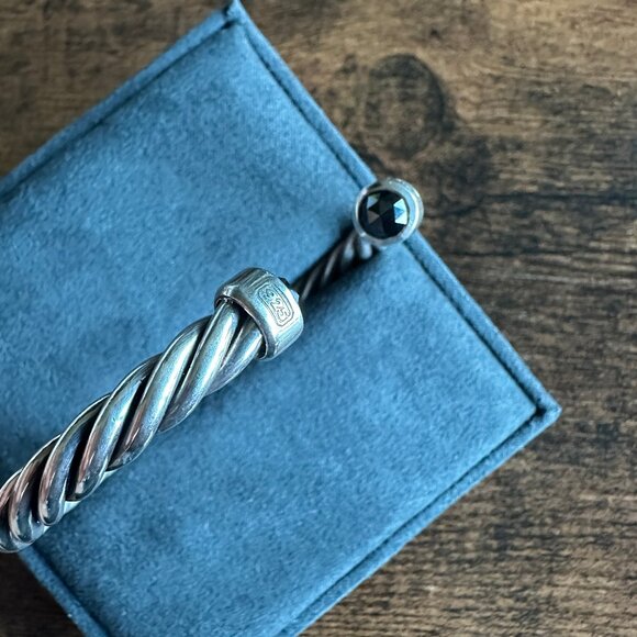 David Yurman Cable Cuff Bracelet w/ Sterling Silver & Black Diamonds - Medium - Picture 12 of 16